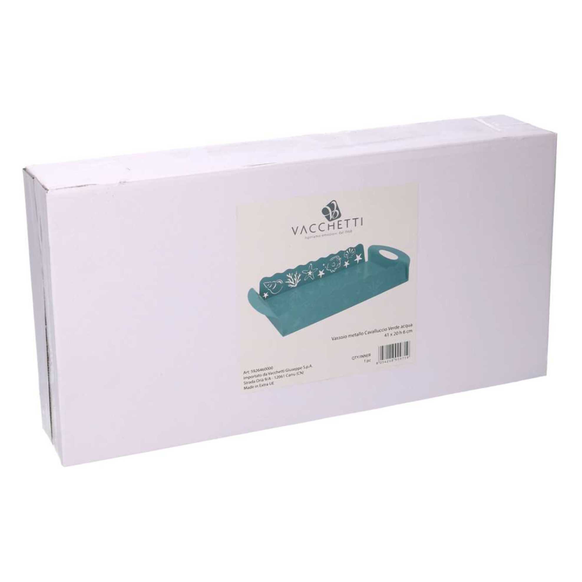 Vassoio in metallo cavalluccio verde acqua rettangolare cm41x20h6