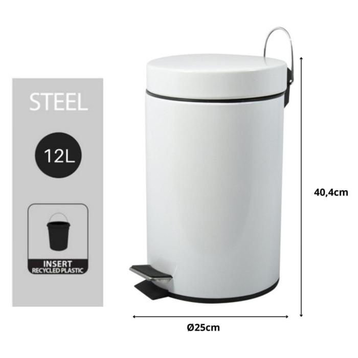 Poubelle à  pédale Acier 12L Blanc MSV