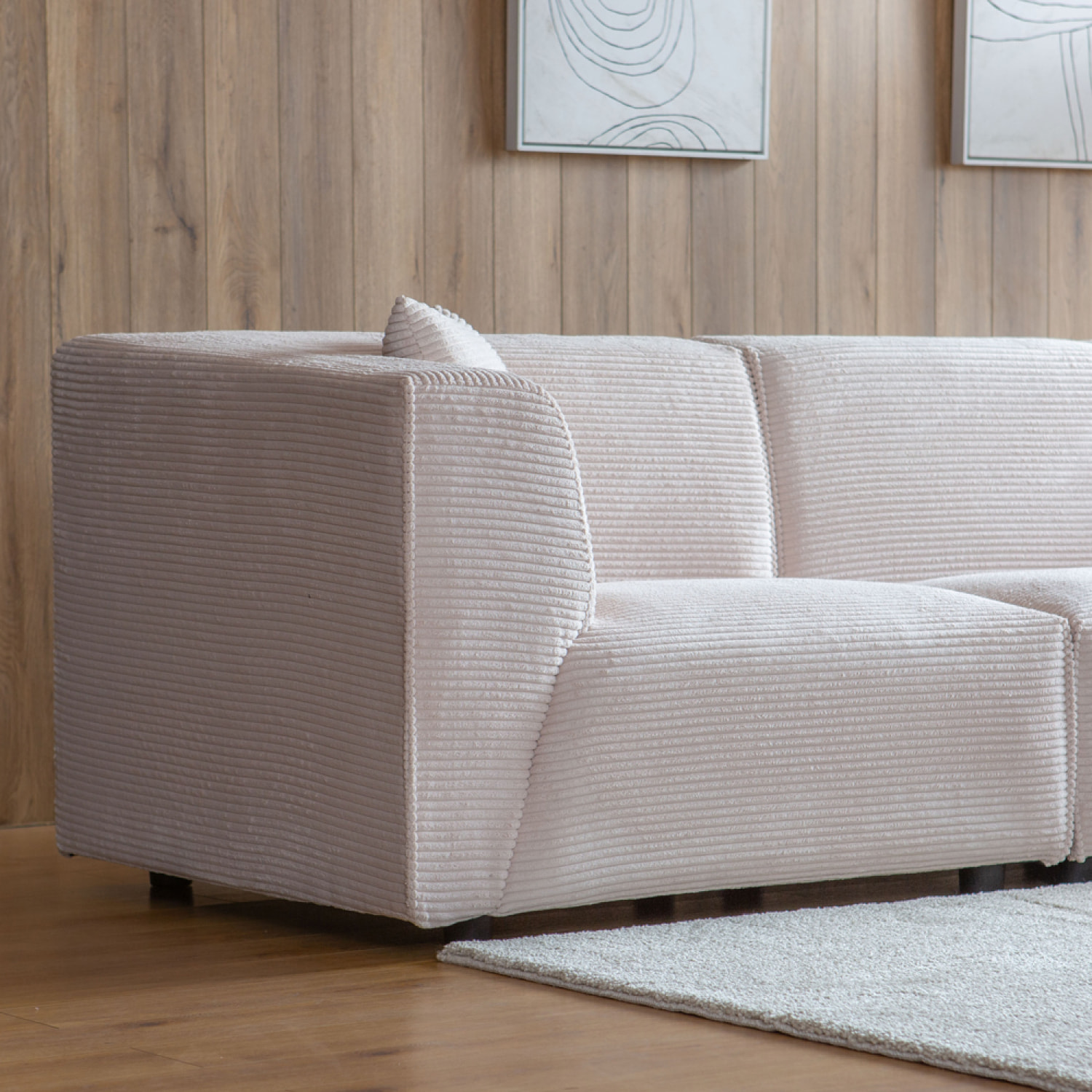 Canapé modulable 3 places + 1 pouf velours côtelé beige ROME