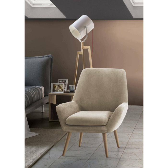 Poltrona Annarita, Poltrona di design da salotto, 100% Made in Italy, Poltroncina relax in tessuto imbottito, Cm 80x70h95, Beige