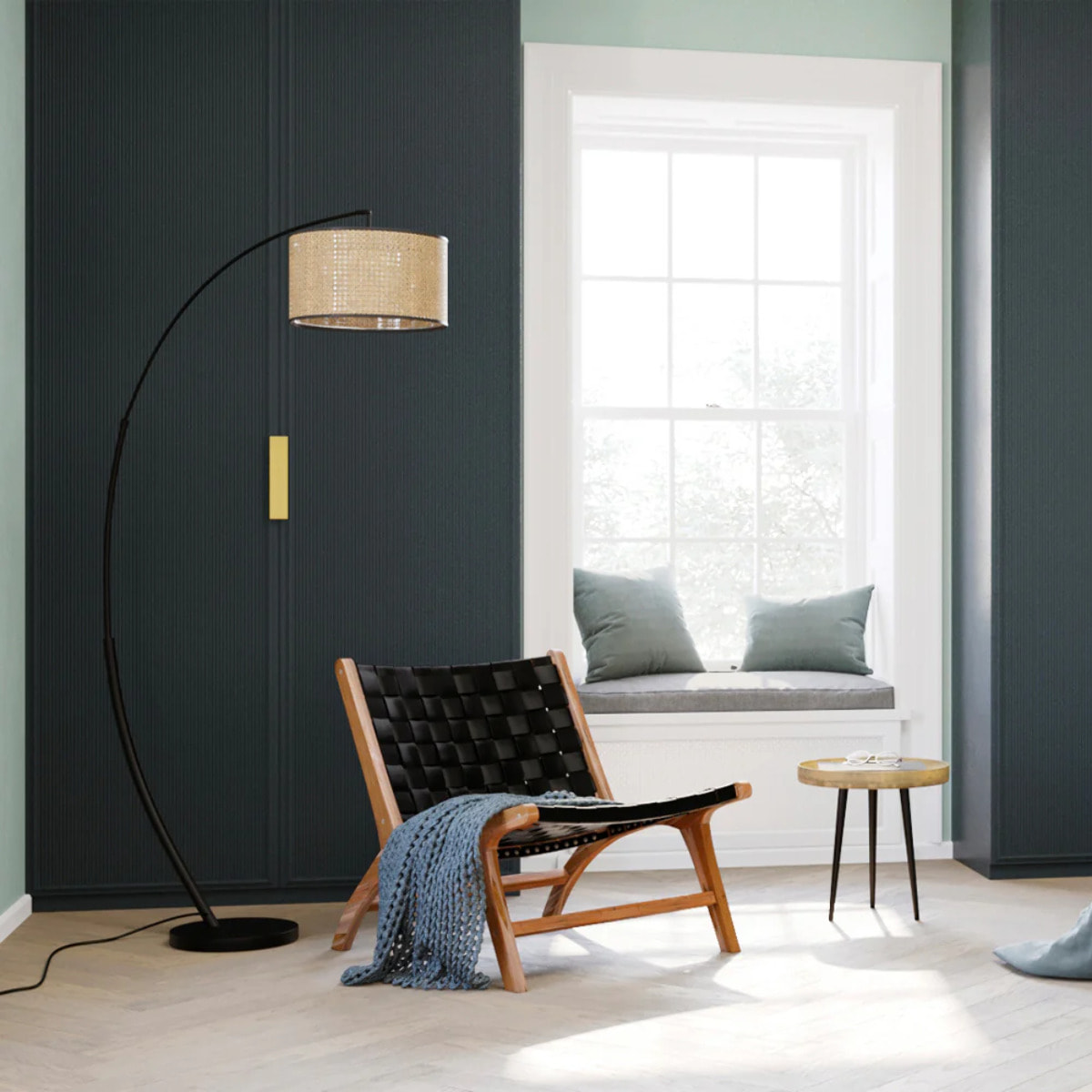 Fauteuil en teck et cuir tréssé noir - Kuna