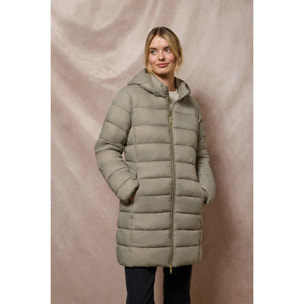 Giubbotto ultralight Cecilia grigio talpa con cappuccio rimovibile e ricamo PC