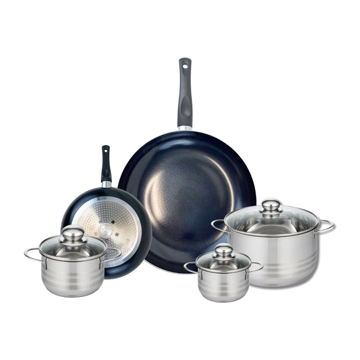 Ensemble de 2 Poêles de cuisson 20 et 32 cm et 3 faitouts 12, 14 et 20 cm Elo Prima Brillant