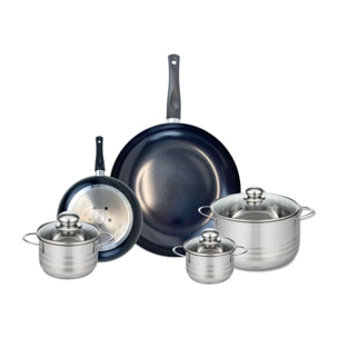 Ensemble de 2 Poêles de cuisson 20 et 32 cm et 3 faitouts 12, 14 et 20 cm Elo Prima Brillant