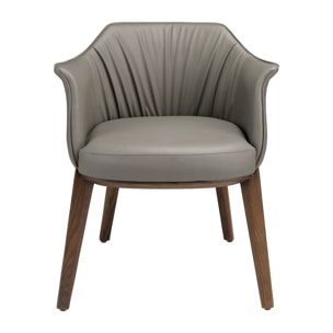 Silla Angel Cerdá con reposabrazos con asiento y respaldo tapizados en polipiel griss patas de madera en nogal 64x56x73cm