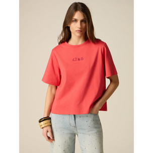 Oltre - Camiseta boxy de algodón con bordado joya - Rojo