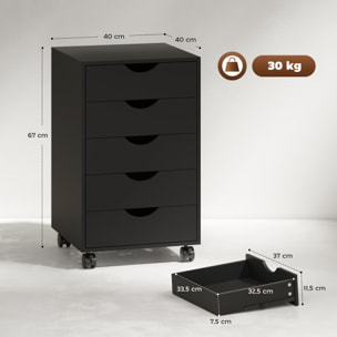 Caisson bureau 5 tiroirs mobile dim. 40x40x67cm noir