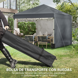 Carpa Plegable Pop-up Gazebo 3x3 m Cenador Plegable con 2 Paredes Laterales Anti-UV Altura Ajustable en 3 Niveles Sacos de Arena y Bolsa de Transporte con Ruedas para Camping Gris Oscuro