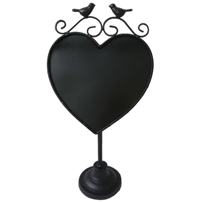 Lavagna in metallo nero a cuore con uccelli cm21,5x14,5h42