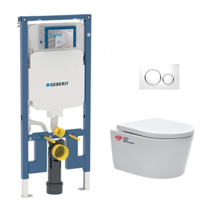 Pack WC bati-support Geberit + WC Swiss Aqua Technologies sans bride + abattant + Plaque (SLIMSATCSP