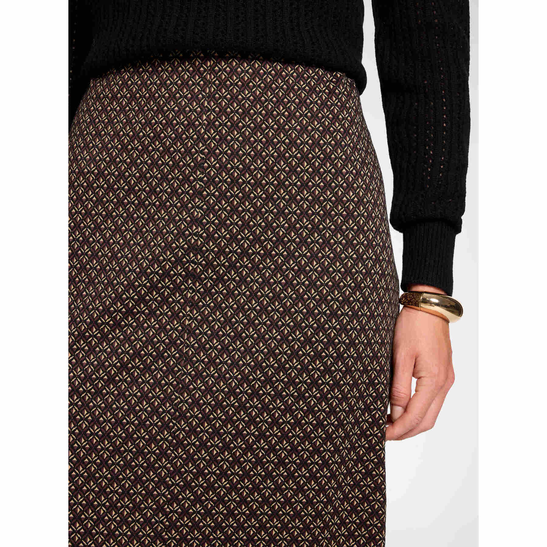 Elena Mirò - Gonna tubino midi jacquard geometrico - Nero