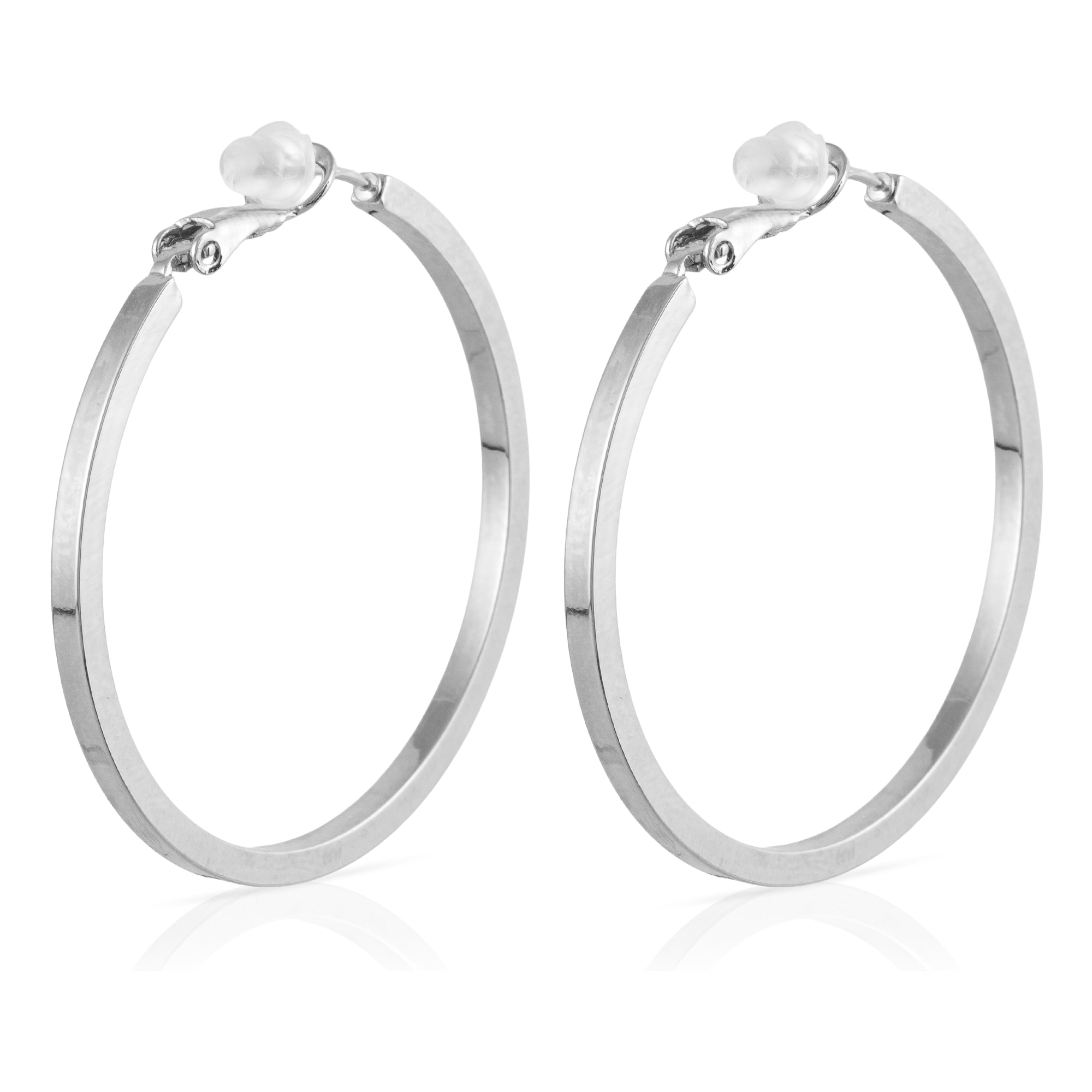 Pendientes de aro plano de cobre con recubrimiento electroplateado, 40 mm, con cierre catalán en plata de ley 925.