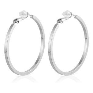 Pendientes de aro plano de cobre con recubrimiento electroplateado, 40 mm, con cierre catalán en plata de ley 925.