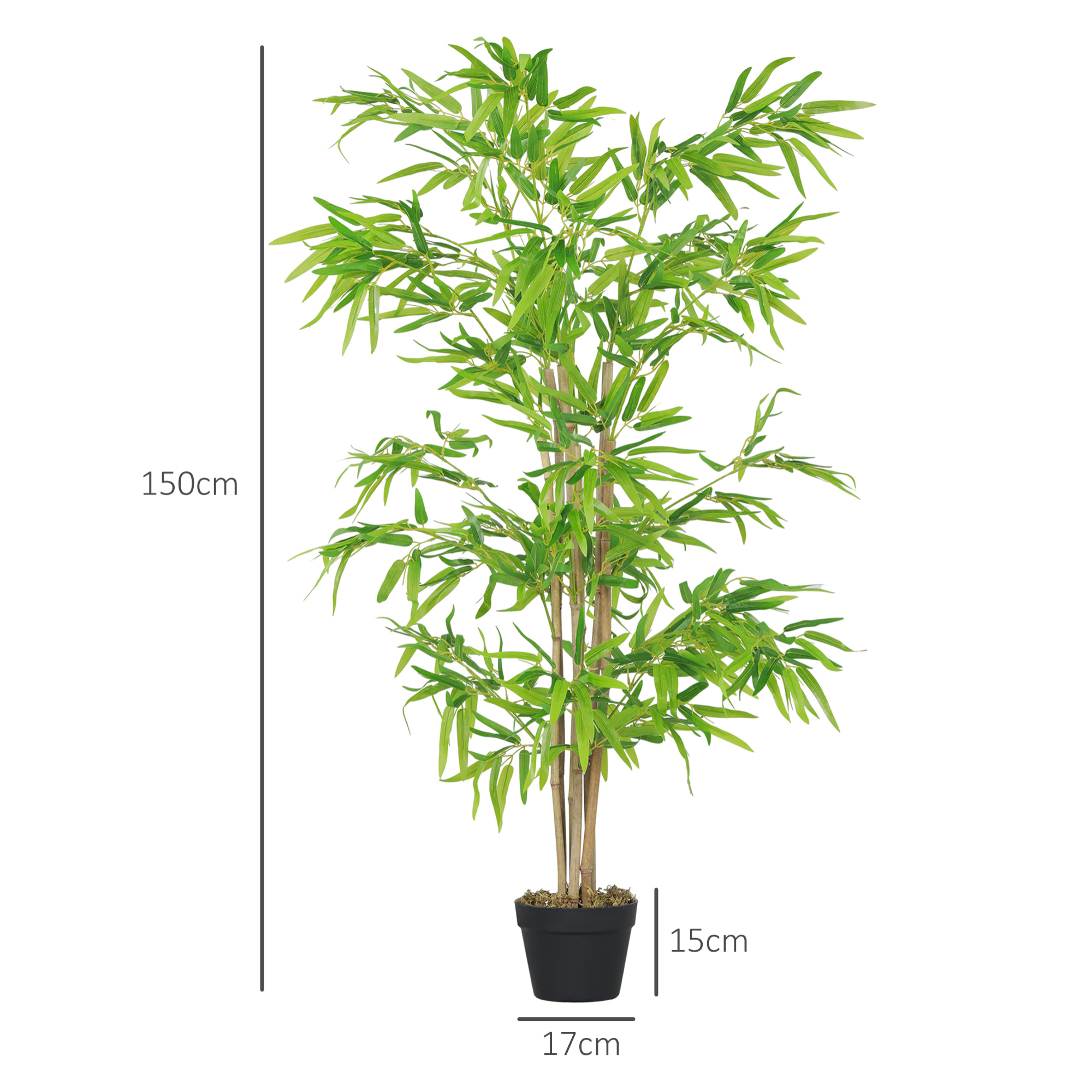 Bambou Artificiel Hauteur 1,5 m 644 Feuilles denses réalistes Pot Inclus Noir avec Lichen Vert