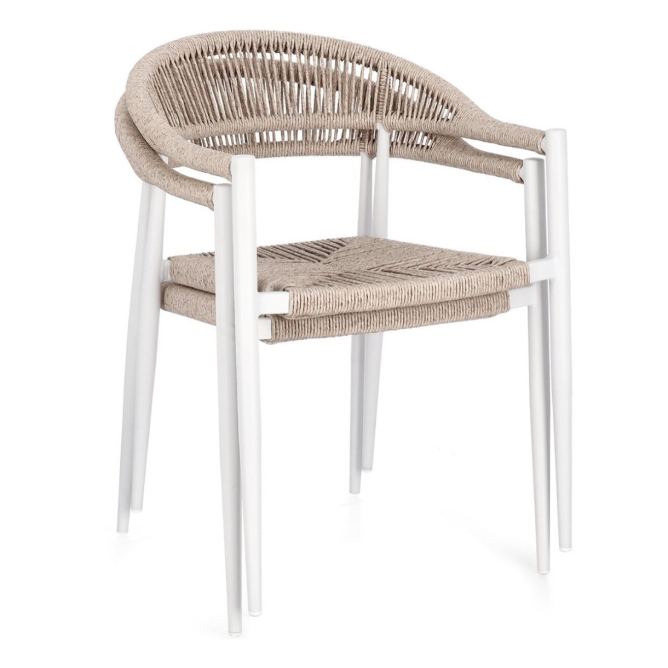 Set di 4 sedie JANDIA in alluminio bianco e fibre intrecciate beige, impilabili