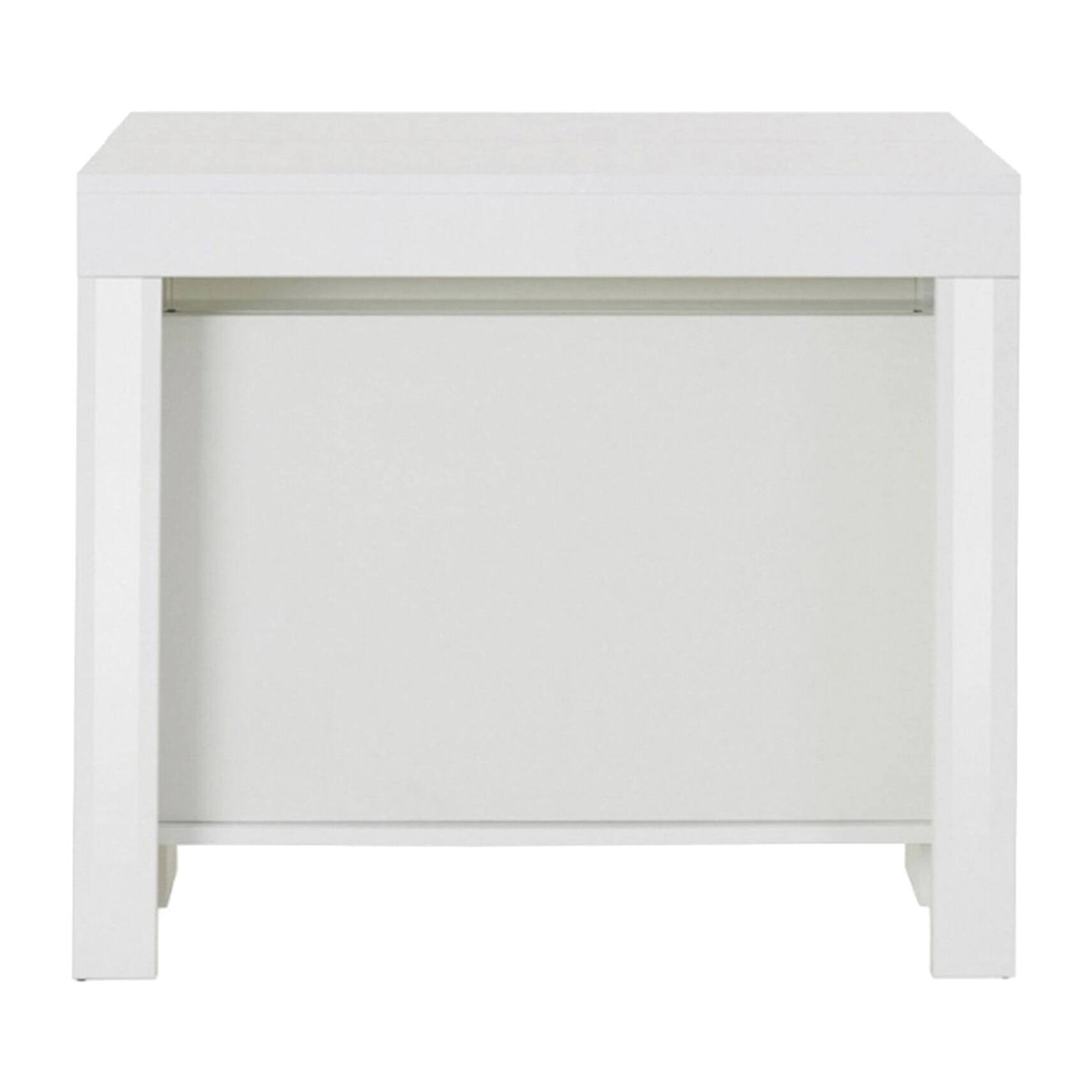 Tavolo da pranzo moderno, Made in Italy, Consolle allungabile fino a 12 posti, con portallunghe, cm 51x90h77 ( fino a 300 cm) colore Bianco lucido