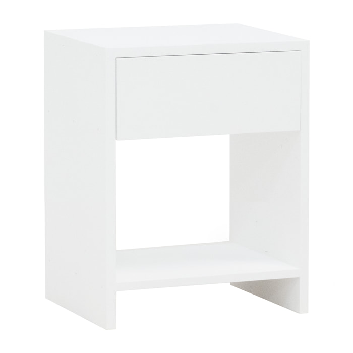 Table de chevet en bois massif avec un tiroir en blanc 50x40cm Hauteur: 50 Longueur: 40 Largeur: 29.5