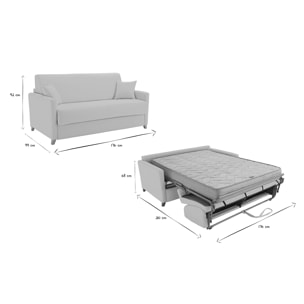 Canapé convertible 3 places en tissu beige et bois clair avec matelas 18 cm SKANDY