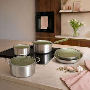 Batterie de cuisine 6 pièces en acier inoxydable vert AGLAE