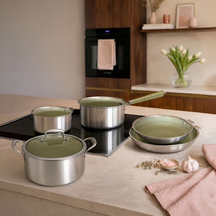 Batterie de cuisine 6 pièces en acier inoxydable vert AGLAE
