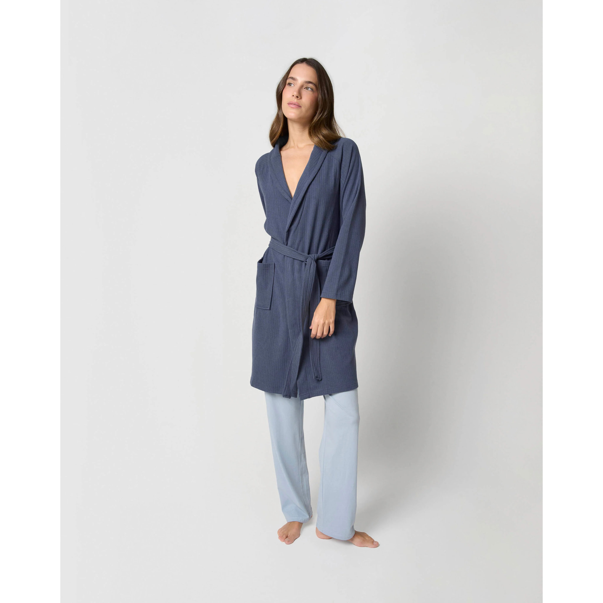 Bata canalé raya ancha azul azafata