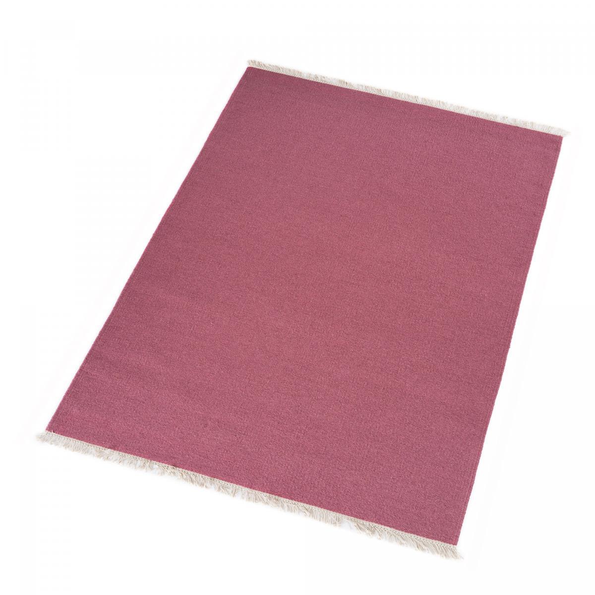Tapis Kilim tissé à la main en laine uni rose