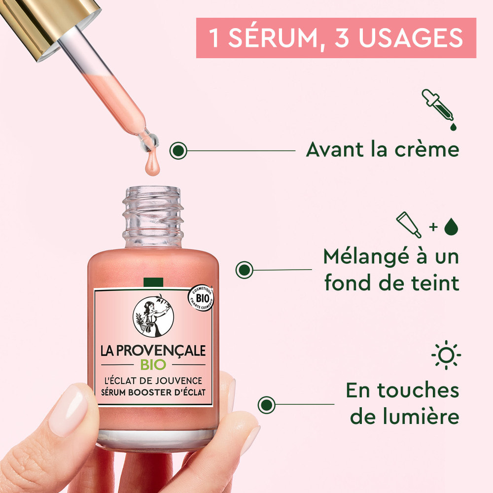 La Provençale Peptide-Eclat - Sérum Rose Booster d'Eclat Anti-fatigue - Olive violette - Peptides, Vitamine C* & Pigments lumine