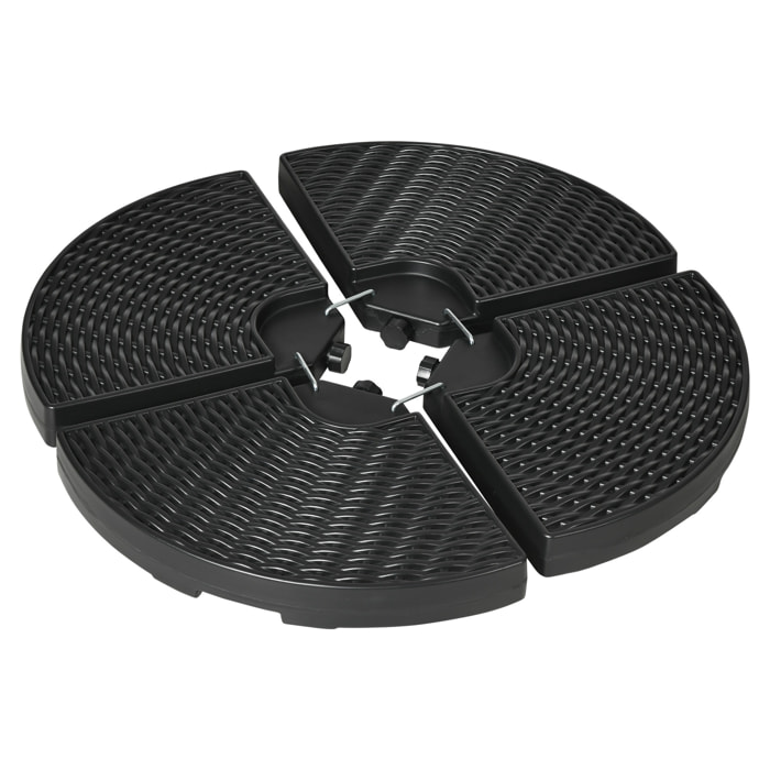 Base para Sombrilla de 4 Piezas Soporte para Parasol Rellenable con Arena 68 kg o Agua 52 L para Jardín Patio Terraza Negro