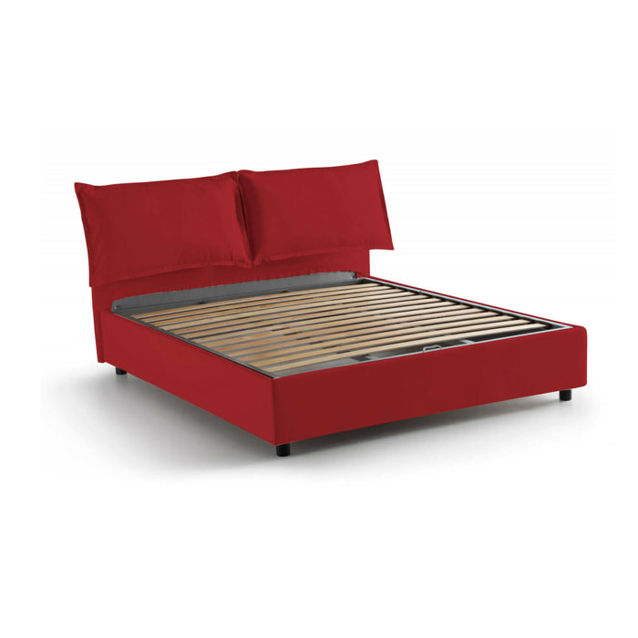 Letto alla francese Agalo, Letto contenitore in tessuto, Apertura frontale, adatto per materasso Cm 140x200, 100% Made in Italy, Rosso