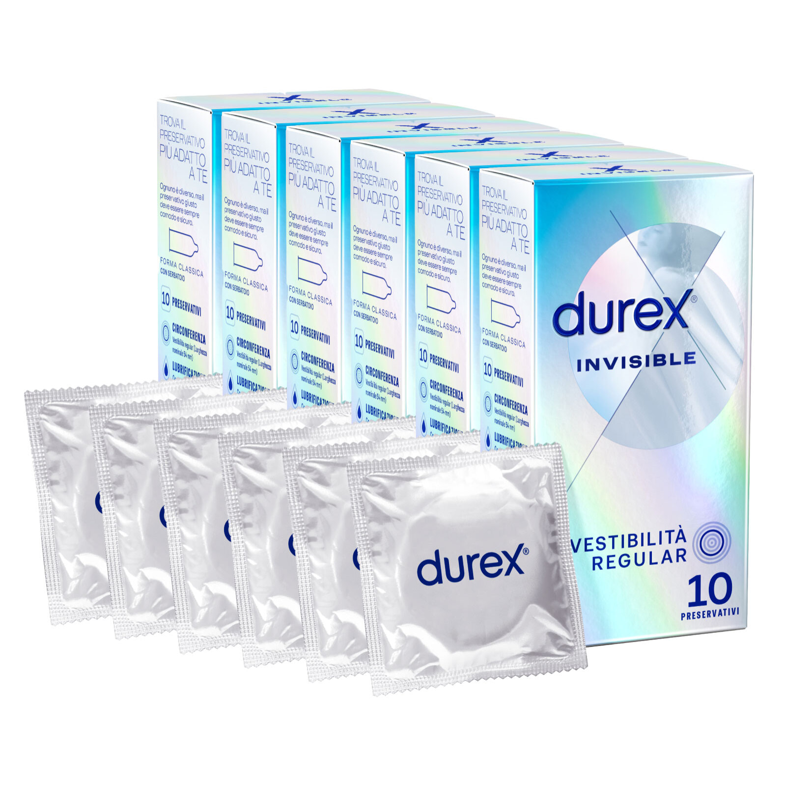 Preservativi Durex Invisible Extra Sottile con Forma Classica - 6 Confezioni da 10 Profilattici