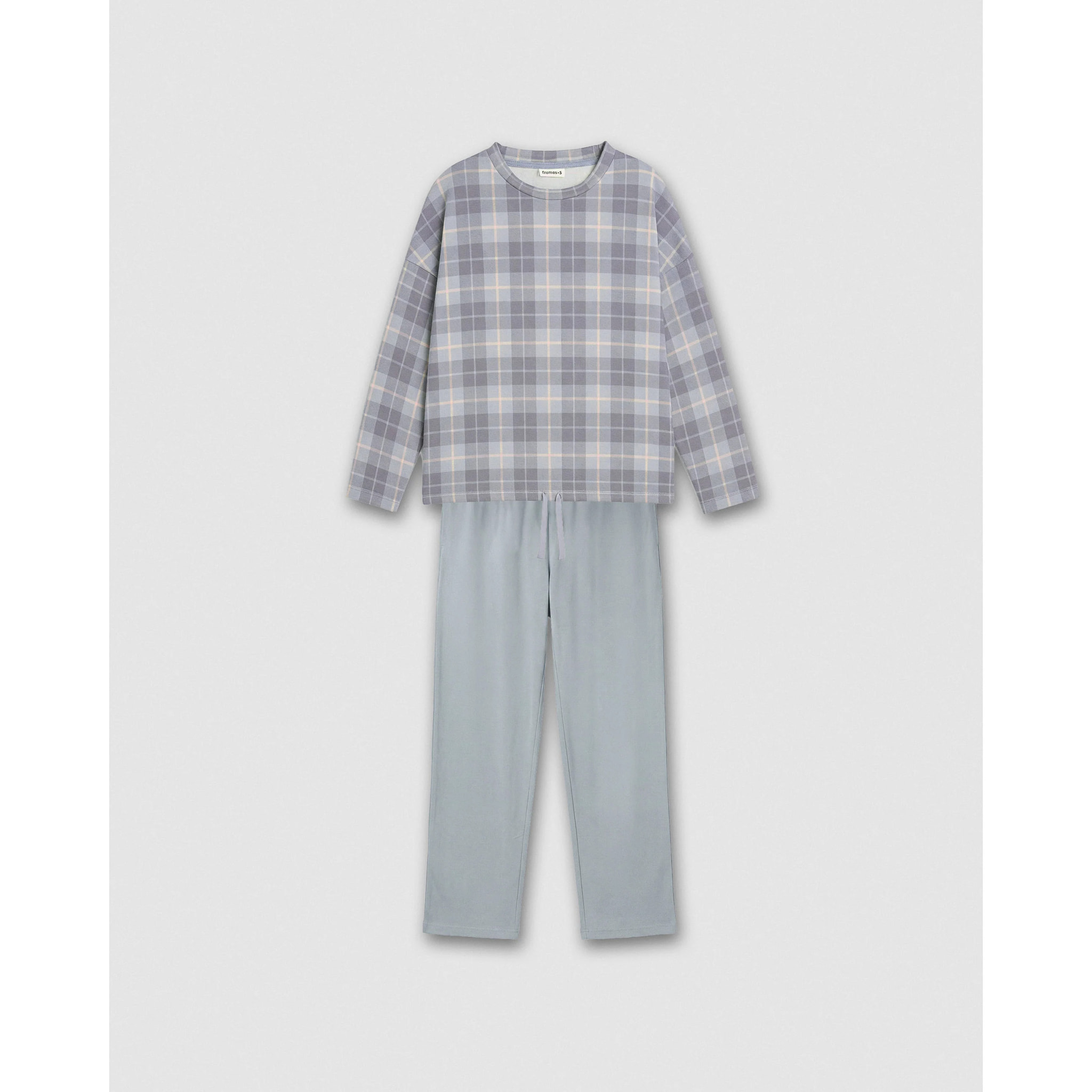 Pijama largo secret cuadro riva azul grisáceo