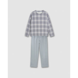 Pijama largo secret cuadro riva azul grisáceo