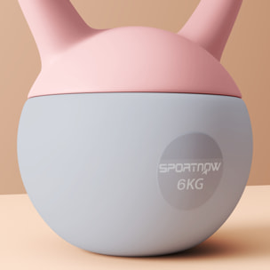 Pesa Rusa 6 kg, Soft Kettlebell Relleno de Arena Metálica y Mango Antideslizante, para Entrenamiento Culturismo en Casa, Gimnasio, Rosa Palo y Gris
