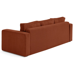 Topaze - canapé droit 3 places convertible avec coffre en velours texturé - Terracotta