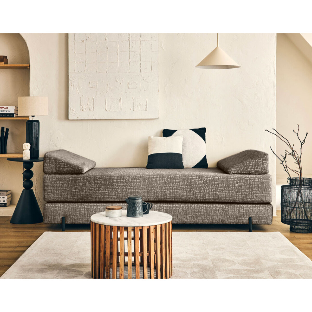 Brescia - banquette 3 places convertible en tissu velours relief - Taupe