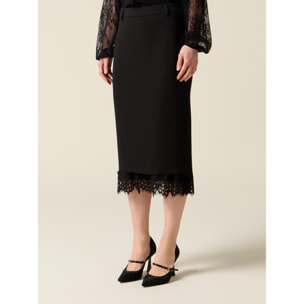 Oltre - Gonna tubino con bordo in pizzo - Nero