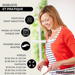 Lot 2 Poêles 24/28cm Fackelmann Eterna avec 3 Faitouts 16/20/24 cm et 5 ustensiles Fackelmann