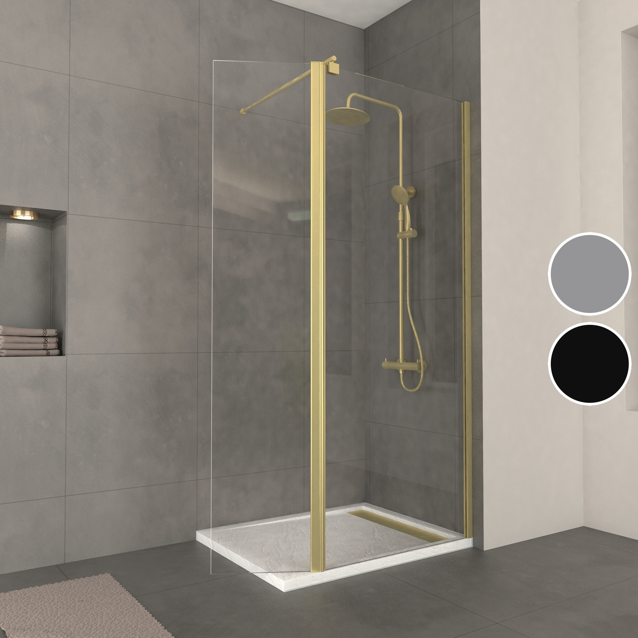Paroi de Douche et Volet Pivotant 80+40x200 cm - Profilé + Barre de Fixation Or Doré Brossé