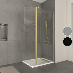 Paroi de Douche et Volet Pivotant 80+40x200 cm - Profilé + Barre de Fixation Or Doré Brossé