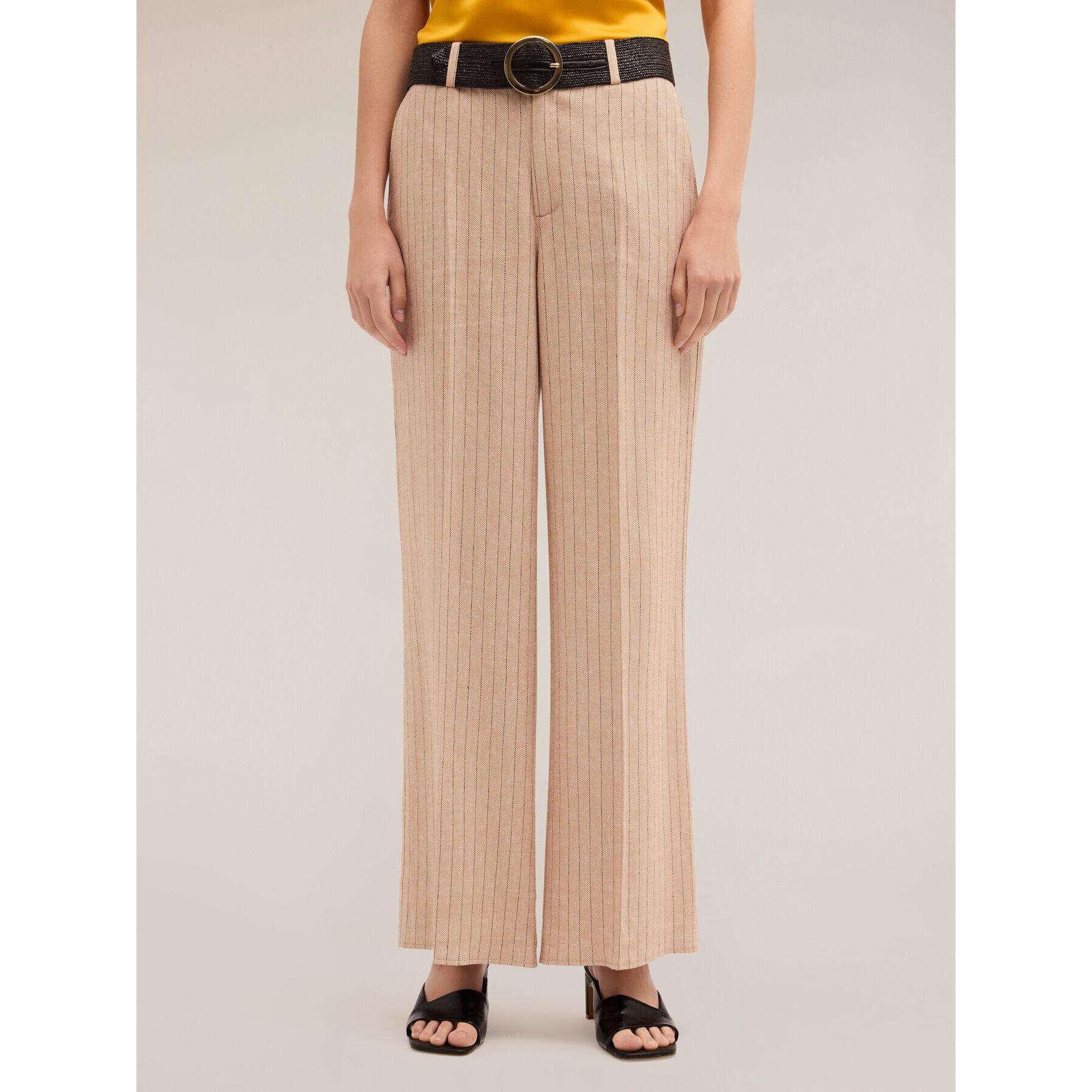 Motivi - Pantalón modelo palazzo estampado de rayas diplomáticas - Beige