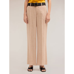 Motivi - Pantalón modelo palazzo estampado de rayas diplomáticas - Beige
