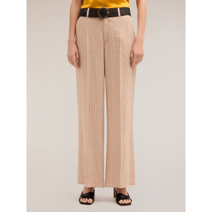 Motivi - Pantalón modelo palazzo estampado de rayas diplomáticas - Beige
