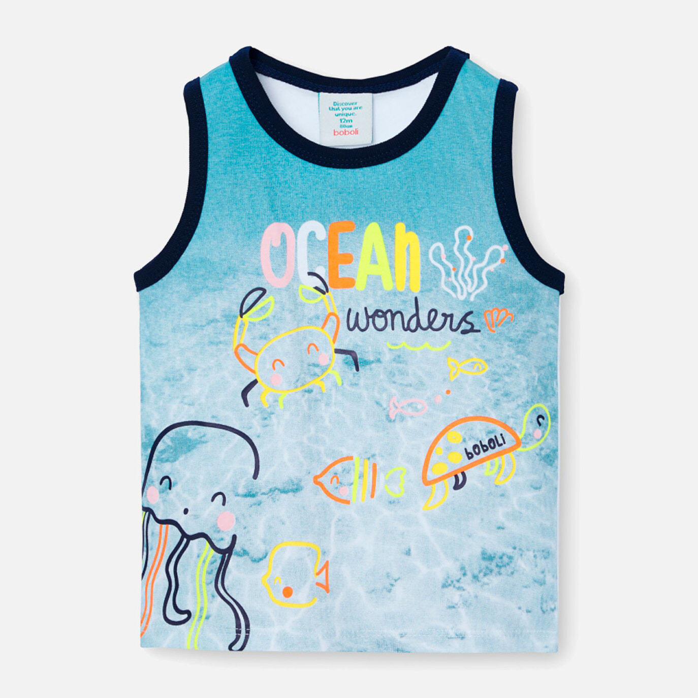 Camiseta niño, tirantes, cuello redondo estampada, blanco
