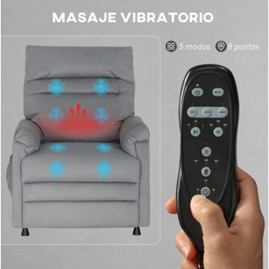 Sillón Relax Reclinable Eléctrico, con Calor Lumbar y Masaje Vibración, Sillón Masaje Relax, Motor Silencioso, Función de Memoria, Bolsillos, Control Remoto con USB, Tejido Pet-friendly, Gris