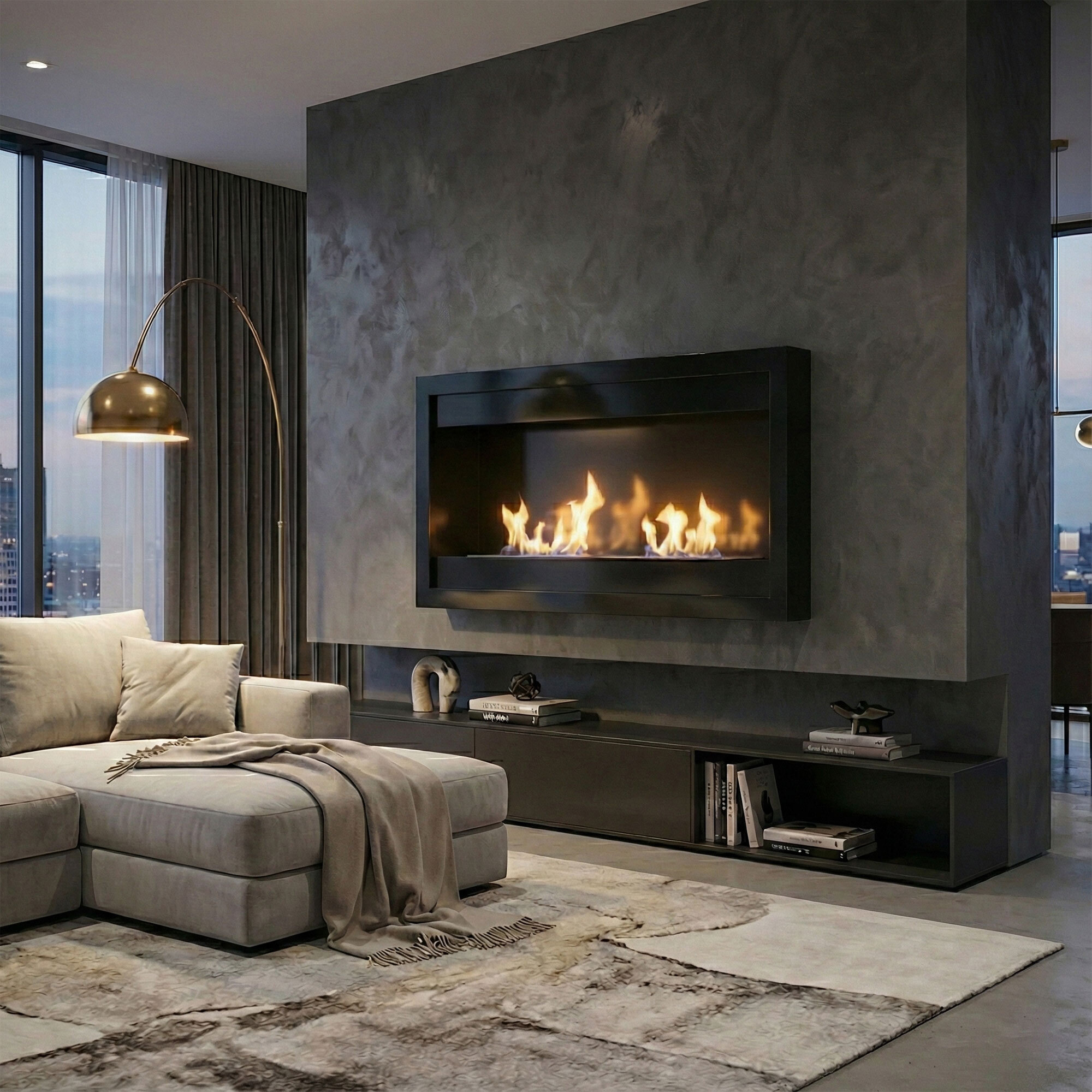 Vespasiano - Camino a Bioetanolo da Parete 80x51x16 cm con 2 Bruciatori 3 Litri Nero