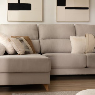 Canapé d'angle Dandy -textile, mousse pu, bois et panneau de particules-couleur beige 295 x 103 x 170 cm