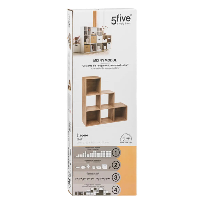 Étagère escalier 6 cases "Mix N' Modul" effet chêne naturel