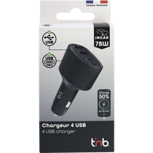 Chargeur allume-cigare TNB 2XUSB et 2XUSB-C 78W noir