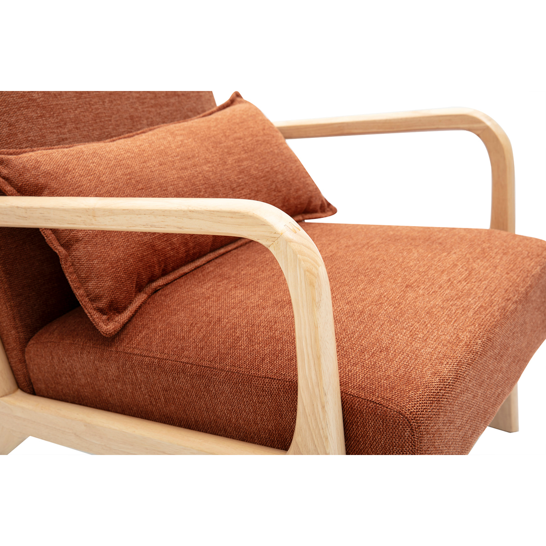 Fauteuil scandinave en tissu effet velours terre brûlée et bois clair massif DERRY