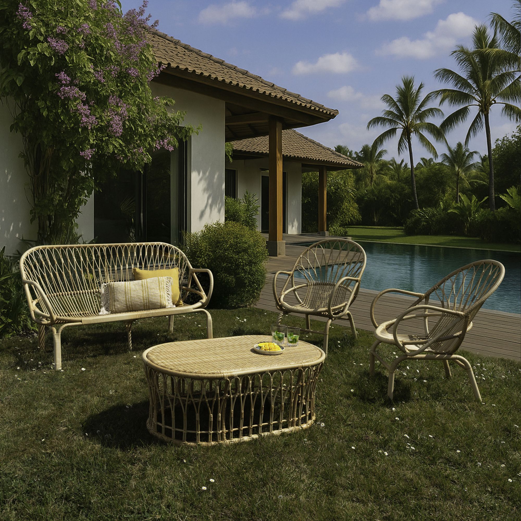 Salon de jardin 4 places en rotin tressé et métal  CAYMAN